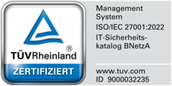 Siegel TÜV Rheinland zertifiziert; dreieckiges TÜV-Siegel als Zeichen geprüfter Qualität und Sicherheit