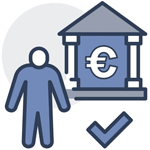 Ein Männchen steht vor einem Bankgebäude mit Euro-Zeichen als Symbolbild für den Zuschuss zur Altersvorsorge