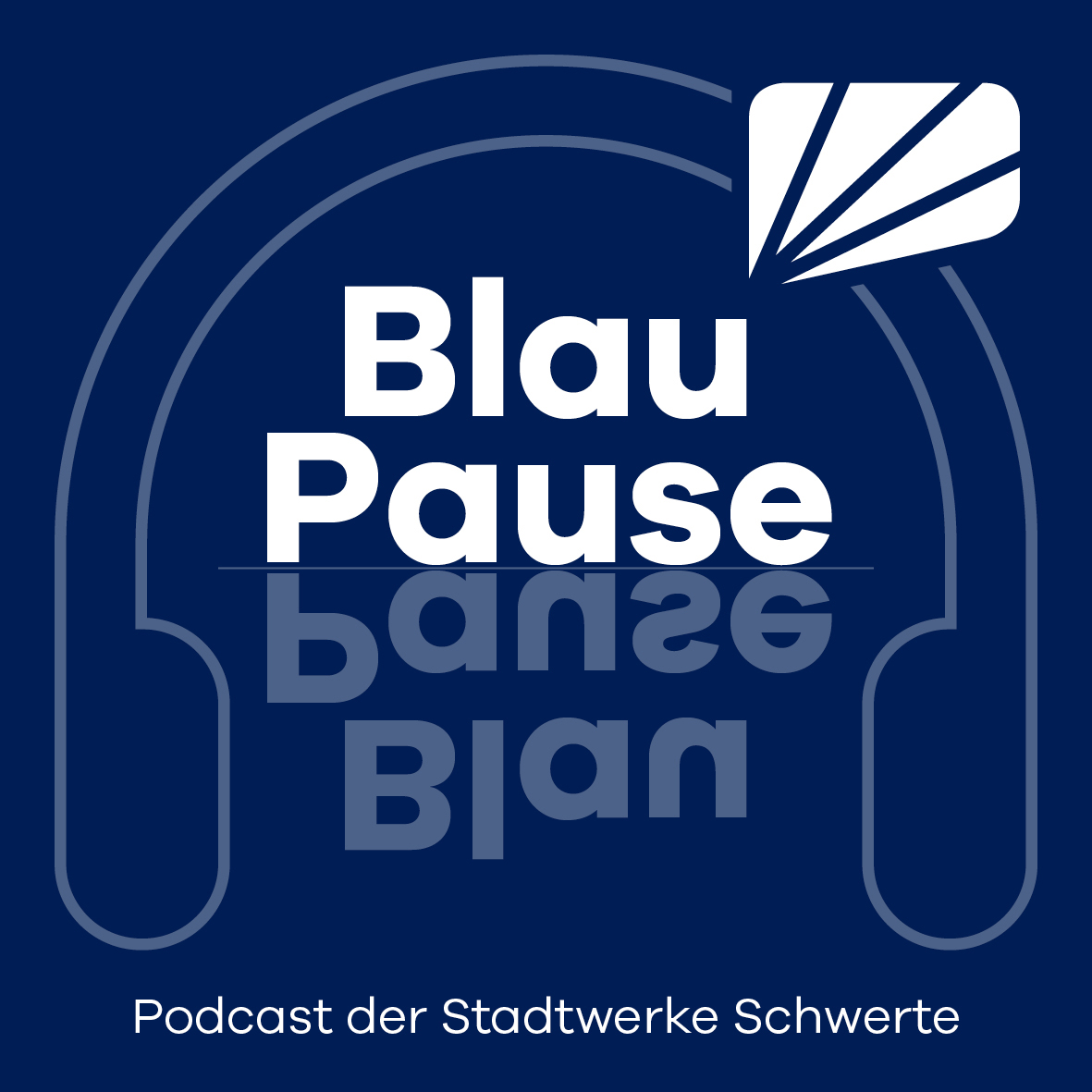 Logo des Podcasts 'Blau Pause' mit stilisiertem Kopfhörer und Text 'Podcast der Stadtwerke Schwerte'